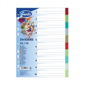 Разделитель 1-10 А4 пластиковый, цветной 0,13мм FOROFIS (91286)