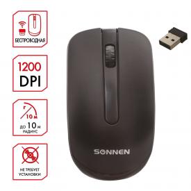 Мышь беспроводная M-3032, USB, 1200 dpi, 2 кнопки + 1 колесо-кнопка, оптическая, черная, SONNEN (512640)