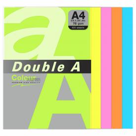 Бумага цветная, А4, 75 г/м2, 100 л., 5 цветов x 20 л., микс неон DOUBLE A (115134)