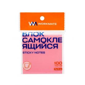 Блок самоклеящийся, 76х76 мм, 100 листов, розовый Workmate (14-2567)