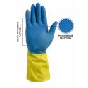 Перчатки хозяйственные прочные латексные сине-желтые Bicolor