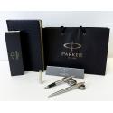 Подарочный набор ручка перьевая PARKER Jotter Stainles GT + шариковая ручка Jotter Stainles GT+ ежедневник А5 черный + подарочный пакет (880889)